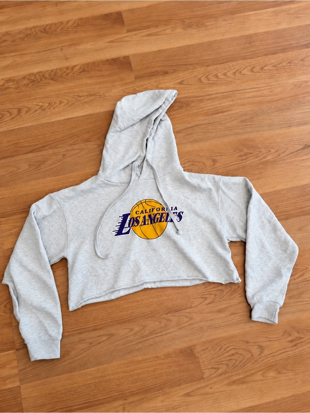 NBA Los Angeles Cropped Hoodie - Gray with Yellow & Purple Logo